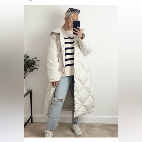 ๐ Zara NWT Long Creamy Puffer Down Coat โ Size S - Picture 4 of 13